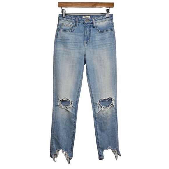 L'AGENCE Womens High Line Skinny Jeans Size 25 Light Wash Raw Hem Classic Brasie - Picture 2 of 9